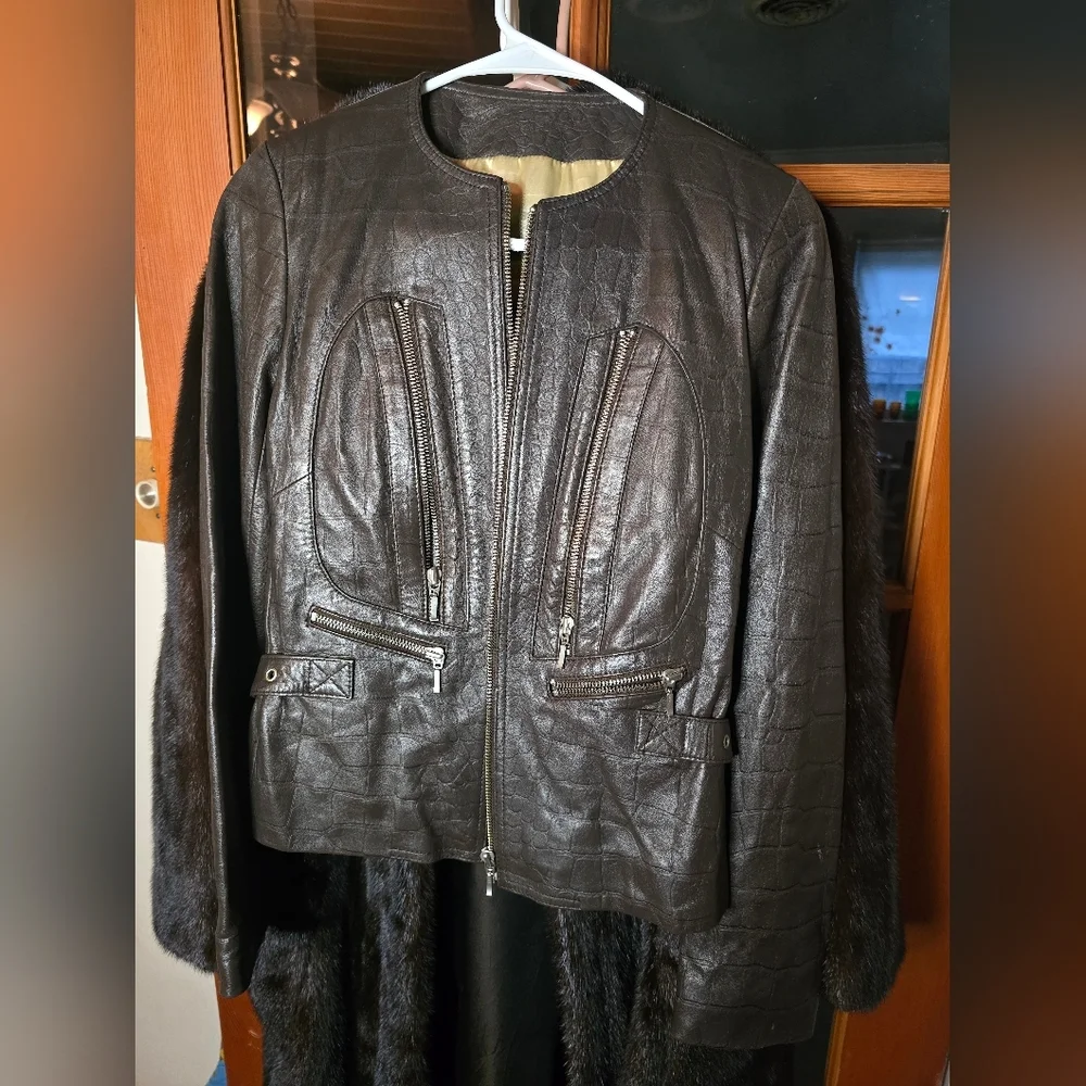 Women's Brown Leather Jacket Silk Lined Small